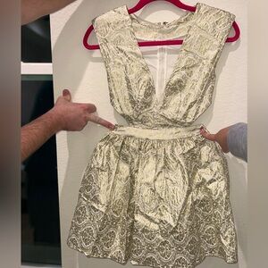 Gold Brocade Sleeveless Dress